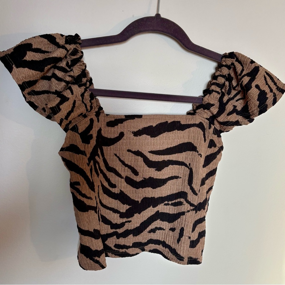 Bar III Black and Tan Animal Print Blouse